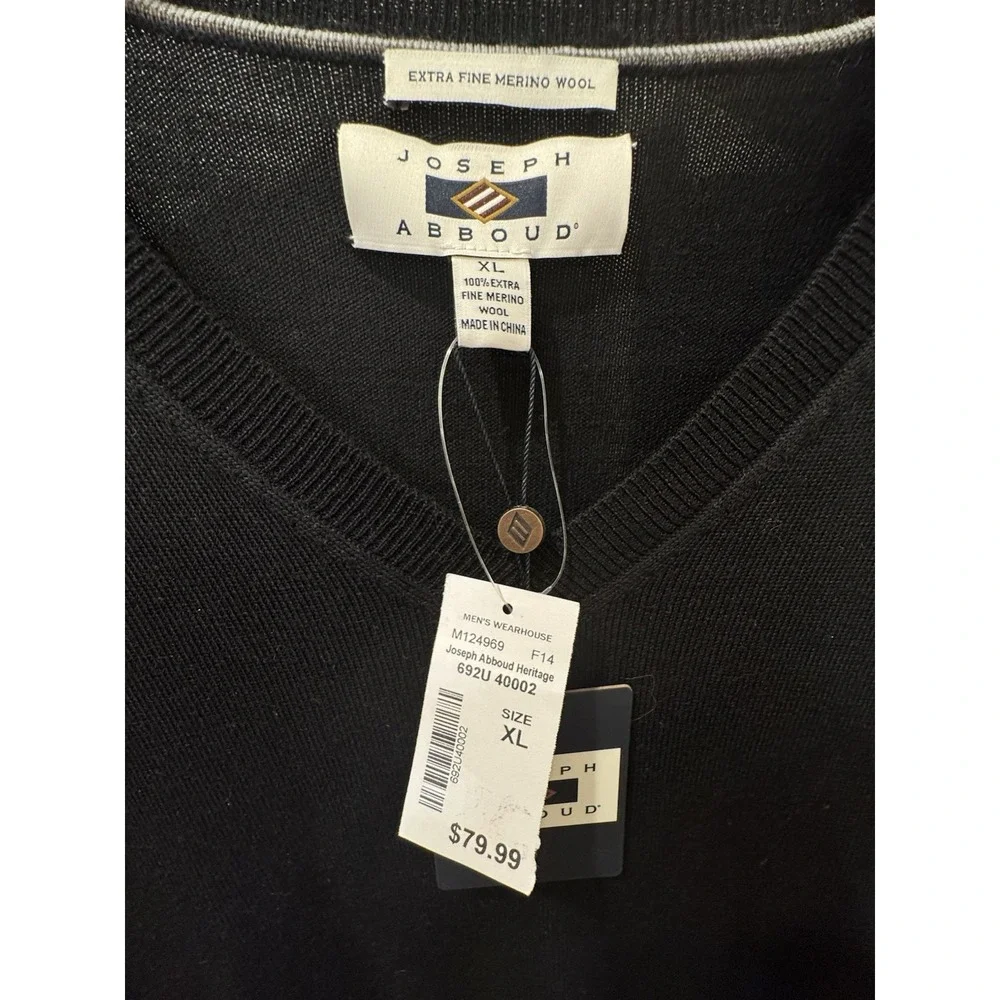 Joseph Abboud Men's‎ XL Black Extra Fine Merino Wool V-Neck Sweater NWT